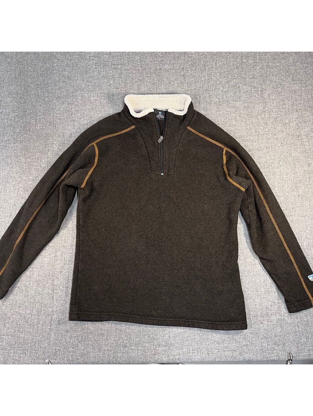 Kuhl Sweater Men's Large Brown Alfpaca Fleece 1/4 Zip Sherpa Collar Outdoors